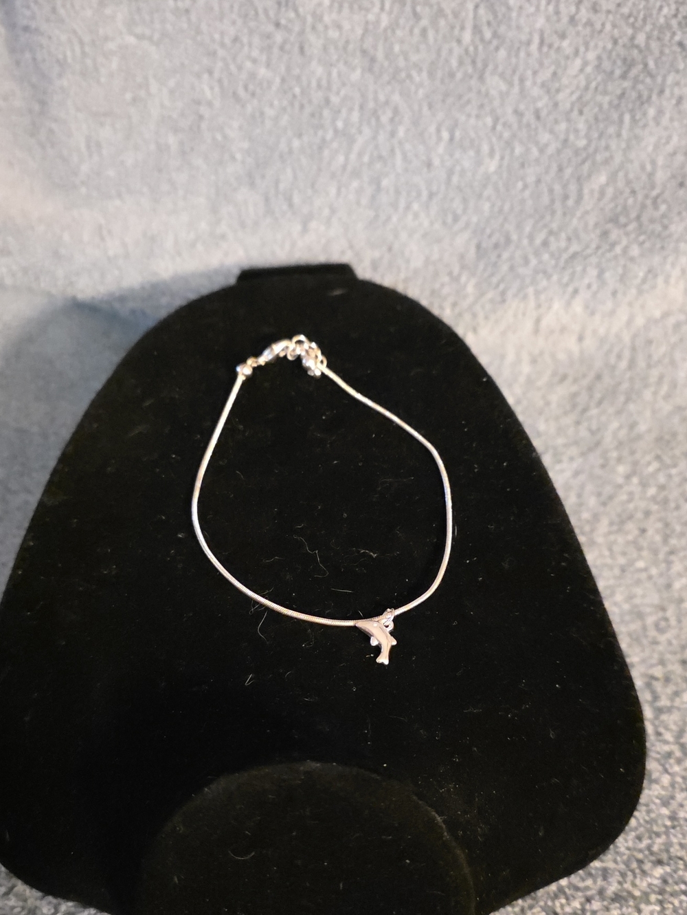 Silver Tone Layered Anklet with Tiny  Dolphin Charm - Silver
